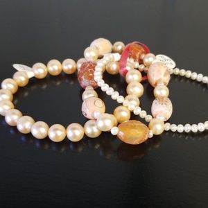 Stretch bracelet set Peach/White Pearls Agate Bead